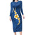 Polynesian Hibiscus and Plumeria with Tapa Pattern Family Matching Long Sleeve Bodycon Dress and Hawaiian Shirt Blue Color