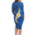 Polynesian Hibiscus and Plumeria with Tapa Pattern Family Matching Long Sleeve Bodycon Dress and Hawaiian Shirt Blue Color