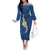 Polynesian Hibiscus and Plumeria with Tapa Pattern Family Matching Off The Shoulder Long Sleeve Dress and Hawaiian Shirt Blue Color