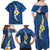 Polynesian Hibiscus and Plumeria with Tapa Pattern Family Matching Off Shoulder Maxi Dress and Hawaiian Shirt Blue Color