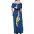 Polynesian Hibiscus and Plumeria with Tapa Pattern Family Matching Off Shoulder Maxi Dress and Hawaiian Shirt Blue Color