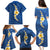 Polynesian Hibiscus and Plumeria with Tapa Pattern Family Matching Puletasi and Hawaiian Shirt Blue Color