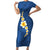 Polynesian Hibiscus and Plumeria with Tapa Pattern Family Matching Short Sleeve Bodycon Dress and Hawaiian Shirt Blue Color