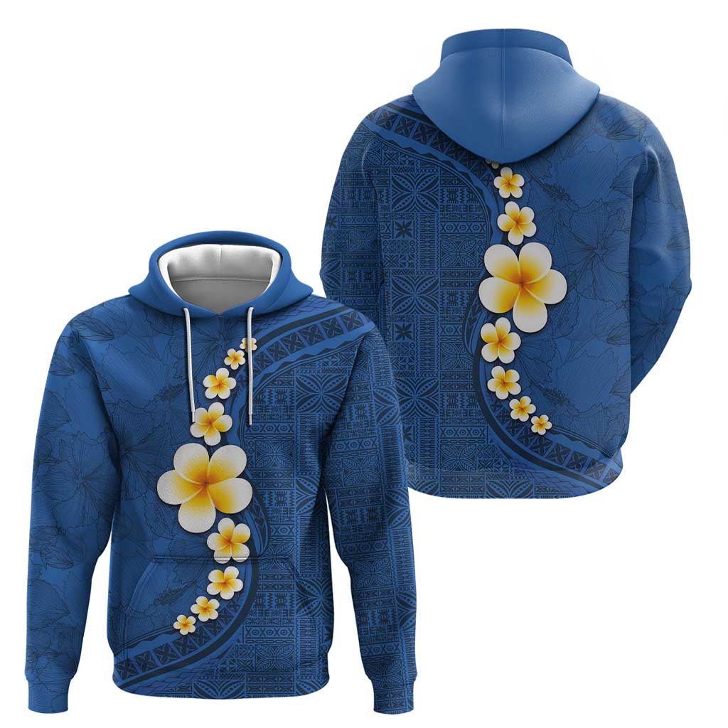 Polynesian Hibiscus and Plumeria with Tapa Pattern Hoodie Blue Color LT03 - Polynesian Pride