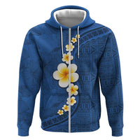 Polynesian Hibiscus and Plumeria with Tapa Pattern Hoodie Blue Color LT03 Zip Hoodie Blue - Polynesian Pride