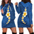 Polynesian Hibiscus and Plumeria with Tapa Pattern Hoodie Dress Blue Color