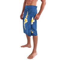 Polynesian Hibiscus and Plumeria with Tapa Pattern Lavalava Blue Color LT03 - Polynesian Pride