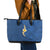 Polynesian Hibiscus and Plumeria with Tapa Pattern Leather Tote Bag Blue Color