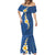 Polynesian Hibiscus and Plumeria with Tapa Pattern Mermaid Dress Blue Color