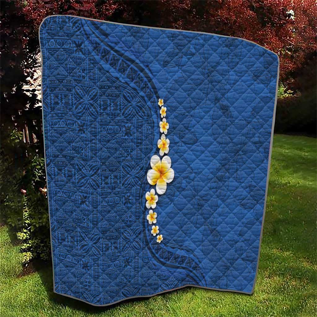 Polynesian Hibiscus and Plumeria with Tapa Pattern Quilt Blue Color LT03 - Polynesian Pride