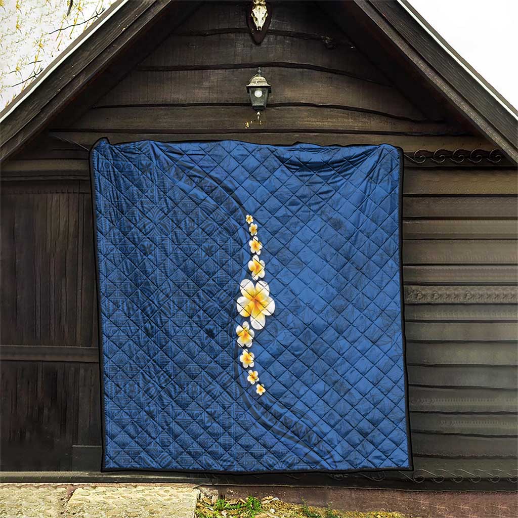 Polynesian Hibiscus and Plumeria with Tapa Pattern Quilt Blue Color LT03 - Polynesian Pride
