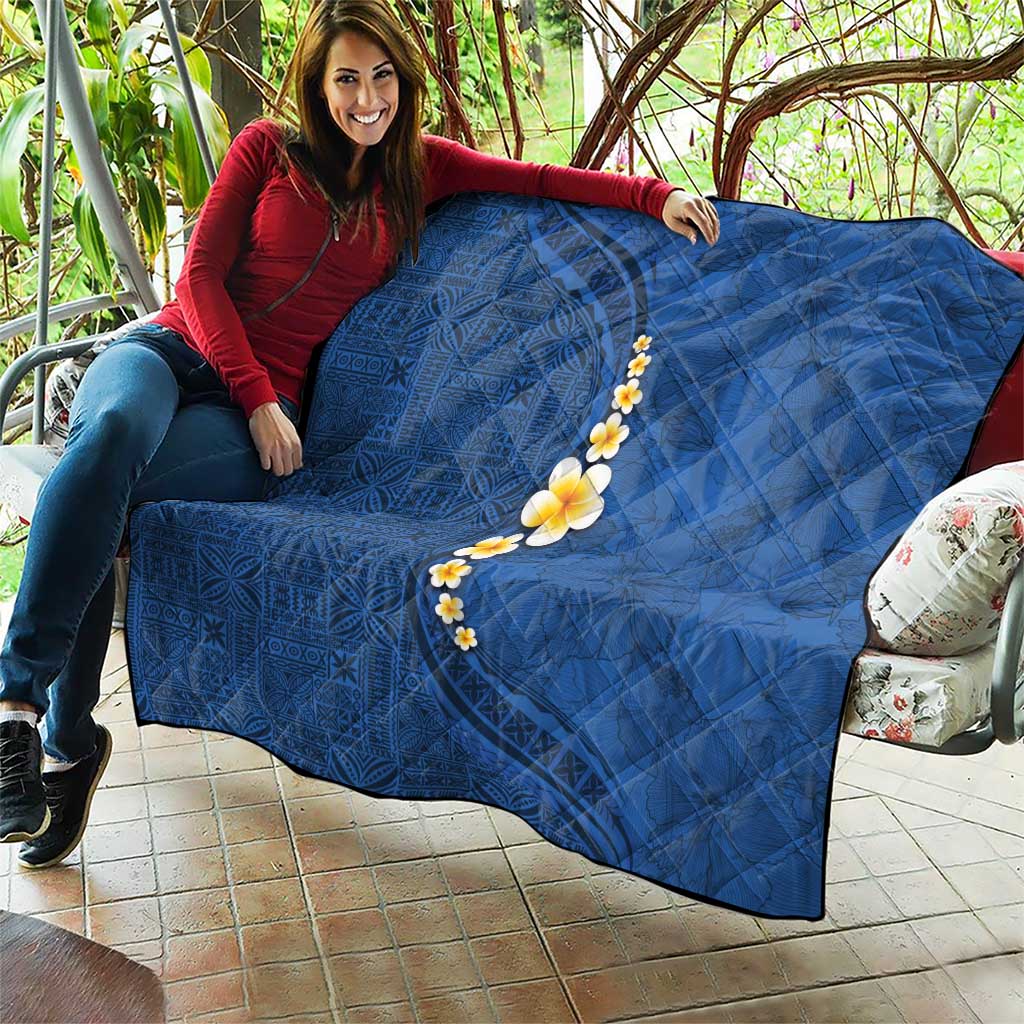 Polynesian Hibiscus and Plumeria with Tapa Pattern Quilt Blue Color LT03 - Polynesian Pride