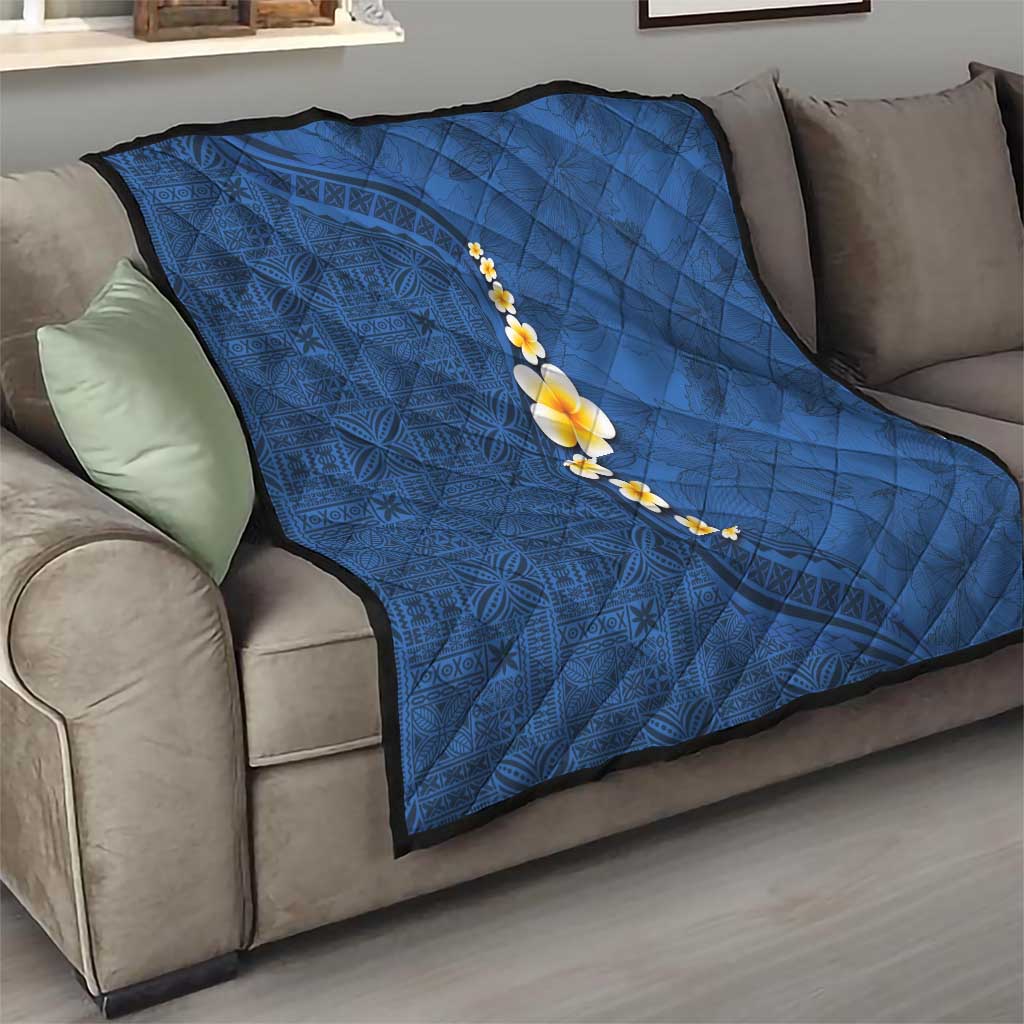 Polynesian Hibiscus and Plumeria with Tapa Pattern Quilt Blue Color LT03 - Polynesian Pride