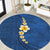 Polynesian Hibiscus and Plumeria with Tapa Pattern Round Carpet Blue Color