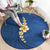 Polynesian Hibiscus and Plumeria with Tapa Pattern Round Carpet Blue Color