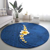 Polynesian Hibiscus and Plumeria with Tapa Pattern Round Carpet Blue Color LT03 - Polynesian Pride