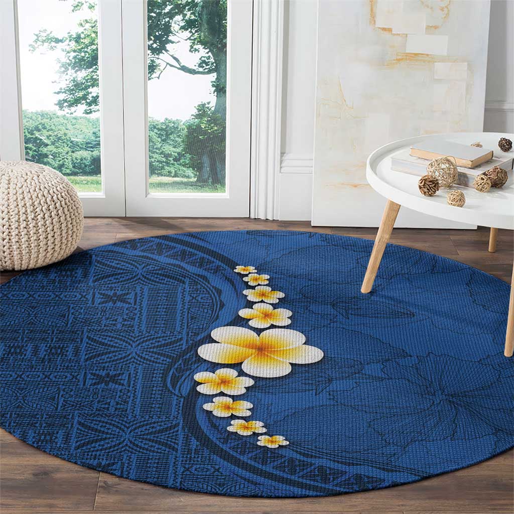 Polynesian Hibiscus and Plumeria with Tapa Pattern Round Carpet Blue Color LT03 - Polynesian Pride
