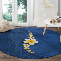 Polynesian Hibiscus and Plumeria with Tapa Pattern Round Carpet Blue Color LT03 - Polynesian Pride