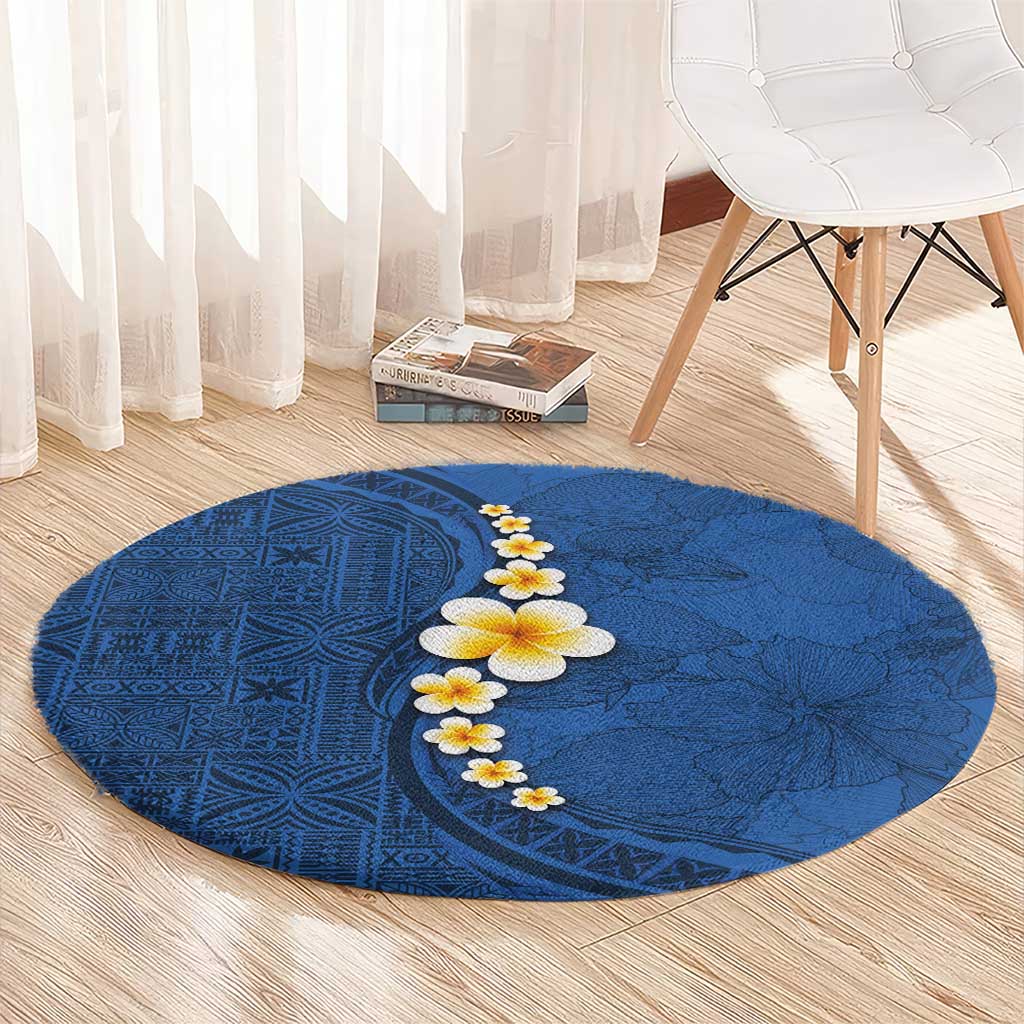 Polynesian Hibiscus and Plumeria with Tapa Pattern Round Carpet Blue Color LT03 - Polynesian Pride