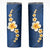 Polynesian Hibiscus and Plumeria with Tapa Pattern Skinny Tumbler Blue Color