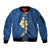 Polynesian Hibiscus and Plumeria with Tapa Pattern Sleeve Zip Bomber Jacket Blue Color