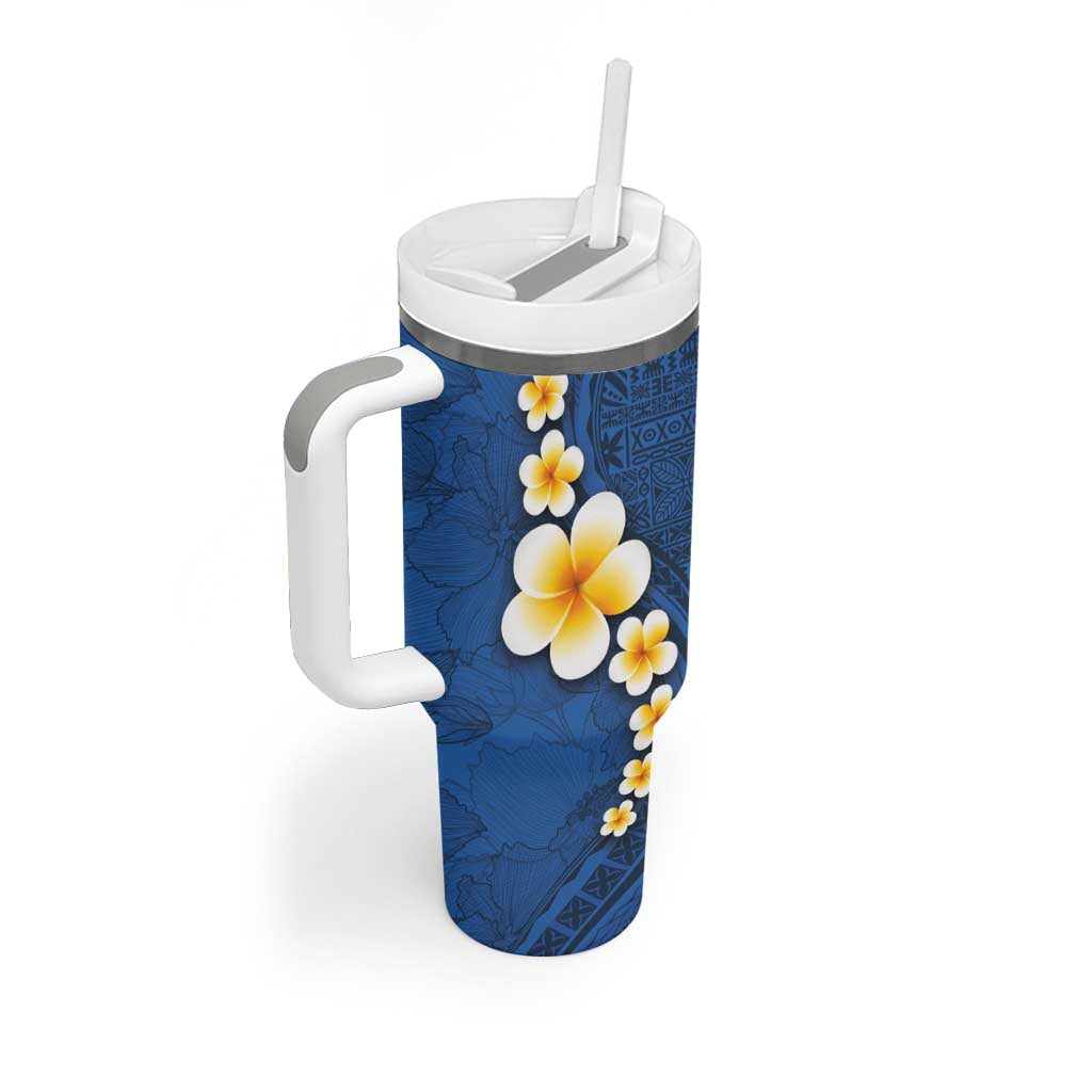 Polynesian Hibiscus and Plumeria with Tapa Pattern Tumbler With Handle Blue Color LT03 - Polynesian Pride
