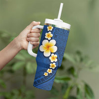 Polynesian Hibiscus and Plumeria with Tapa Pattern Tumbler With Handle Blue Color LT03 - Polynesian Pride