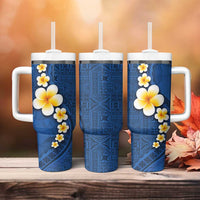 Polynesian Hibiscus and Plumeria with Tapa Pattern Tumbler With Handle Blue Color LT03 - Polynesian Pride