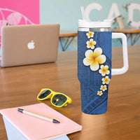 Polynesian Hibiscus and Plumeria with Tapa Pattern Tumbler With Handle Blue Color LT03 - Polynesian Pride