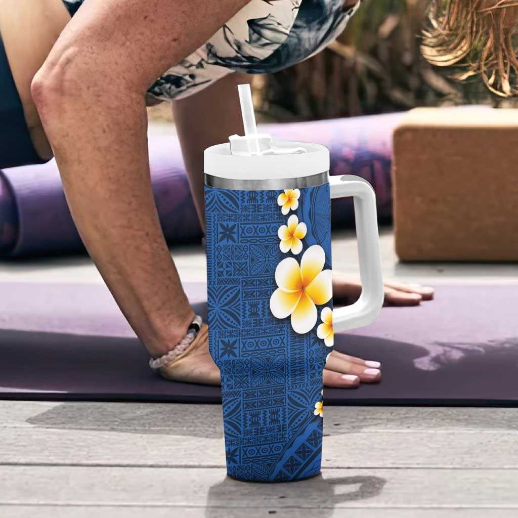 Polynesian Hibiscus and Plumeria with Tapa Pattern Tumbler With Handle Blue Color LT03 - Polynesian Pride