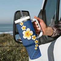 Polynesian Hibiscus and Plumeria with Tapa Pattern Tumbler With Handle Blue Color LT03 - Polynesian Pride