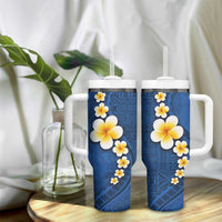 Polynesian Hibiscus and Plumeria with Tapa Pattern Tumbler With Handle Blue Color LT03 - Polynesian Pride