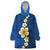 Polynesian Hibiscus and Plumeria with Tapa Pattern Wearable Blanket Hoodie Blue Color