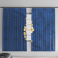Polynesian Hibiscus and Plumeria with Tapa Pattern Window Curtain Blue Color LT03 With Hooks Blue - Polynesian Pride
