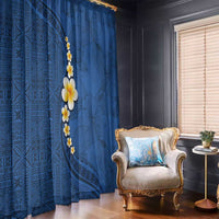 Polynesian Hibiscus and Plumeria with Tapa Pattern Window Curtain Blue Color LT03 - Polynesian Pride