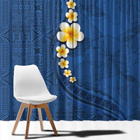 Polynesian Hibiscus and Plumeria with Tapa Pattern Window Curtain Blue Color LT03 - Polynesian Pride