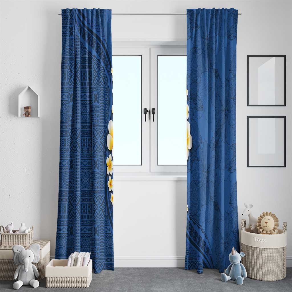 Polynesian Hibiscus and Plumeria with Tapa Pattern Window Curtain Blue Color LT03 - Polynesian Pride
