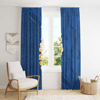 Polynesian Hibiscus and Plumeria with Tapa Pattern Window Curtain Blue Color LT03 - Polynesian Pride