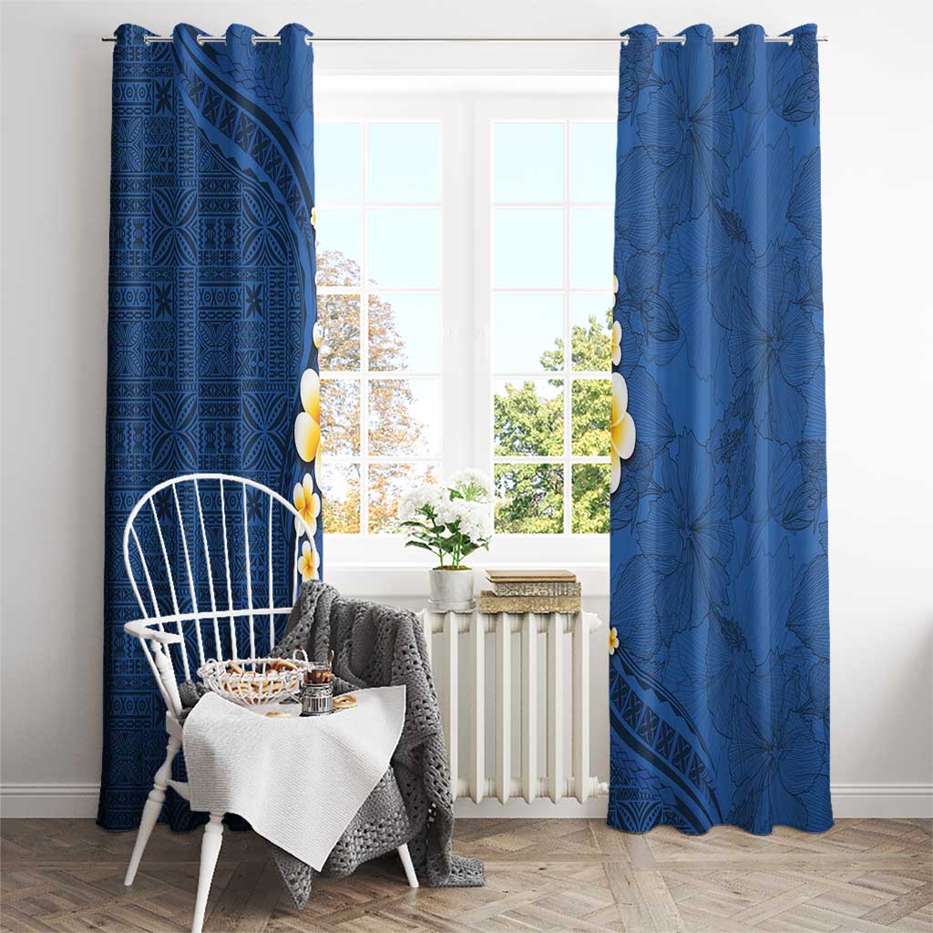 Polynesian Hibiscus and Plumeria with Tapa Pattern Window Curtain Blue Color LT03 - Polynesian Pride