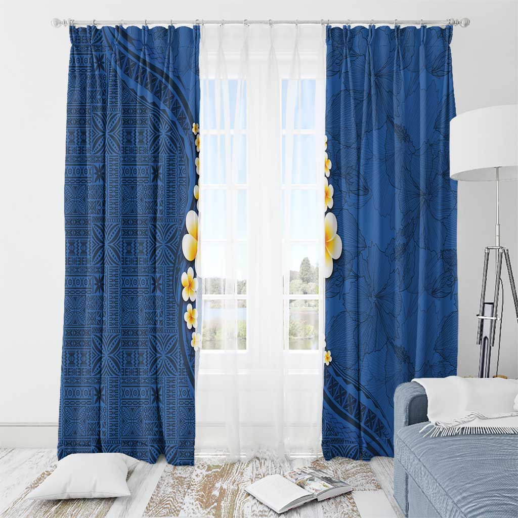 Polynesian Hibiscus and Plumeria with Tapa Pattern Window Curtain Blue Color LT03 - Polynesian Pride