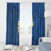 Polynesian Hibiscus and Plumeria with Tapa Pattern Window Curtain Blue Color LT03 - Polynesian Pride