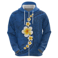 Polynesian Hibiscus and Plumeria with Tapa Pattern Zip Hoodie Blue Color LT03 - Polynesian Pride