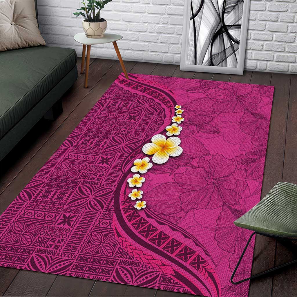 Polynesian Hibiscus and Plumeria with Tapa Pattern Area Rug Pink Color LT03 Pink - Polynesian Pride