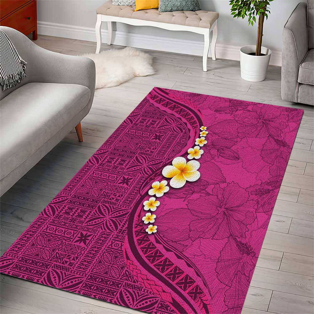 Polynesian Hibiscus and Plumeria with Tapa Pattern Area Rug Pink Color LT03 - Polynesian Pride