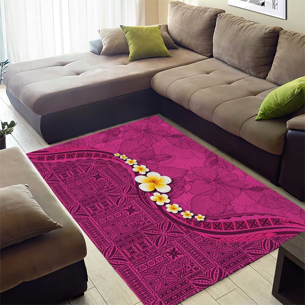Polynesian Hibiscus and Plumeria with Tapa Pattern Area Rug Pink Color LT03 - Polynesian Pride