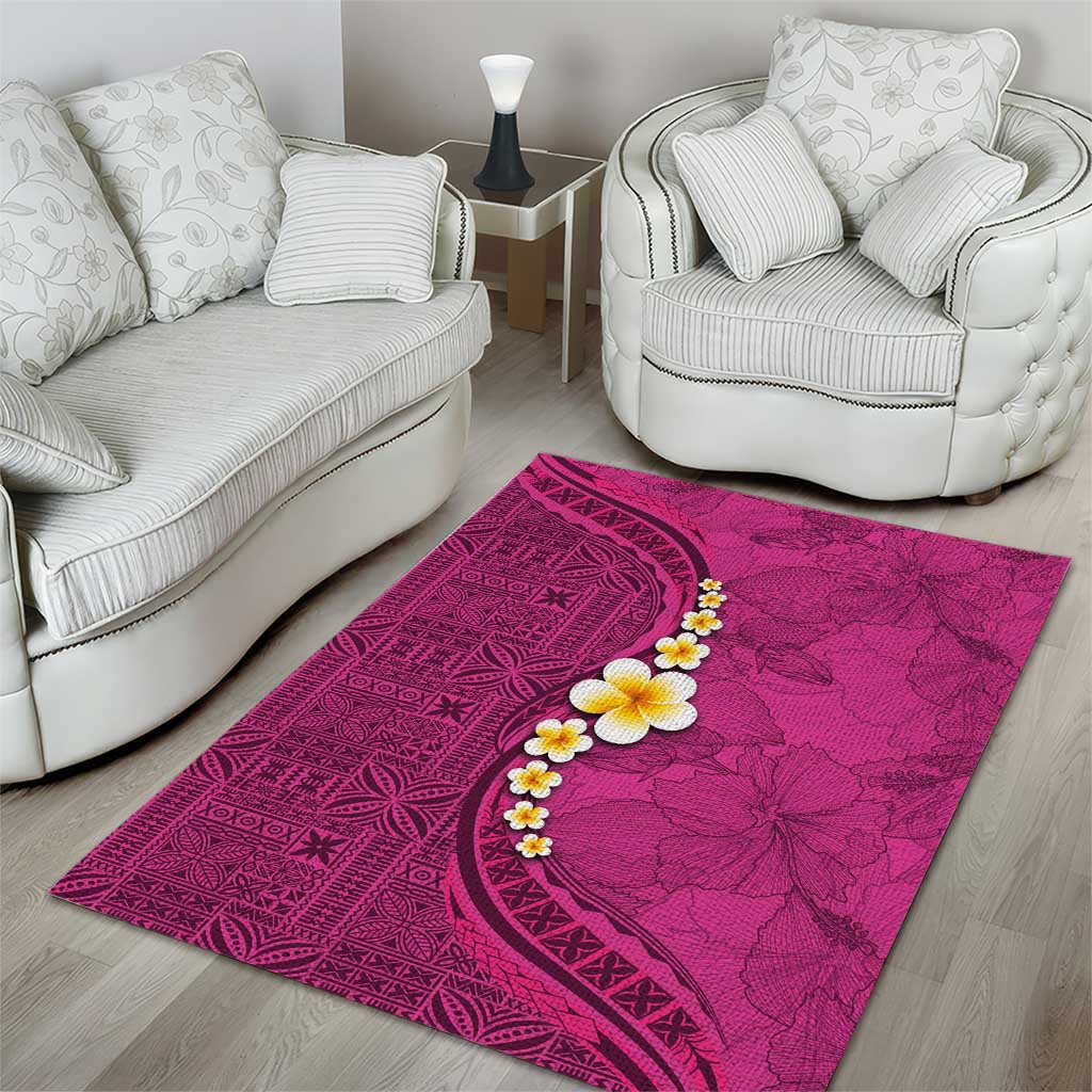 Polynesian Hibiscus and Plumeria with Tapa Pattern Area Rug Pink Color LT03 - Polynesian Pride