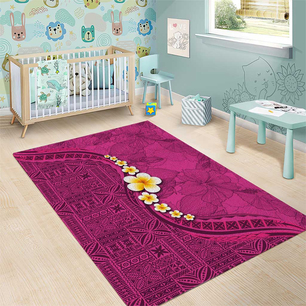 Polynesian Hibiscus and Plumeria with Tapa Pattern Area Rug Pink Color LT03 - Polynesian Pride