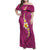 Polynesian Hibiscus and Plumeria with Tapa Pattern Family Matching Off Shoulder Maxi Dress and Hawaiian Shirt Pink Color