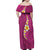 Polynesian Hibiscus and Plumeria with Tapa Pattern Family Matching Off Shoulder Maxi Dress and Hawaiian Shirt Pink Color