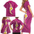 Polynesian Hibiscus and Plumeria with Tapa Pattern Family Matching Short Sleeve Bodycon Dress and Hawaiian Shirt Pink Color